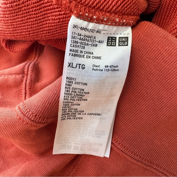 UNIQLO ORANGE SWEAT PULLOVER HOODIE - XL - Picture 9 of 11